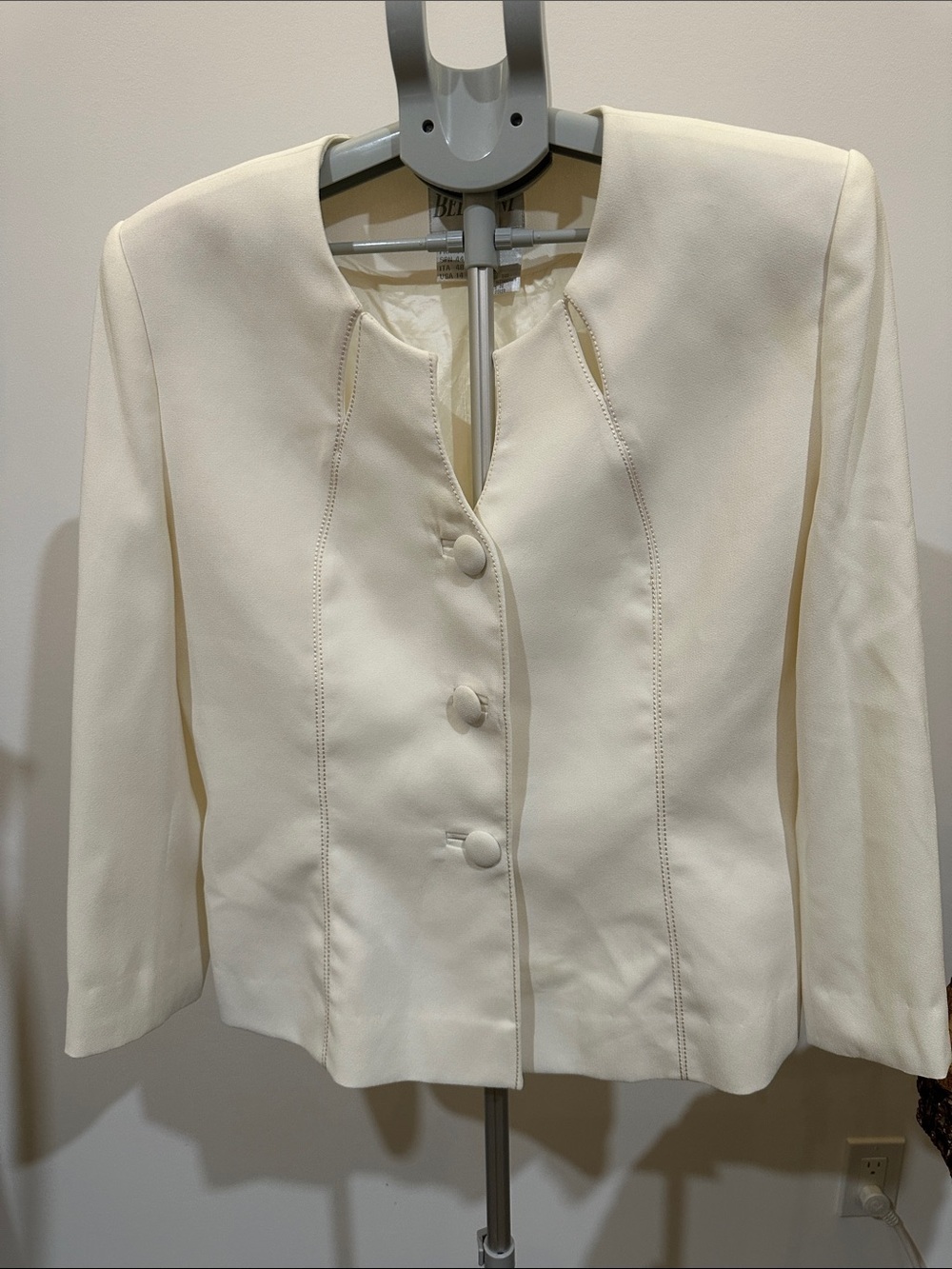 Belldini Cream Collarless Button Jacket
